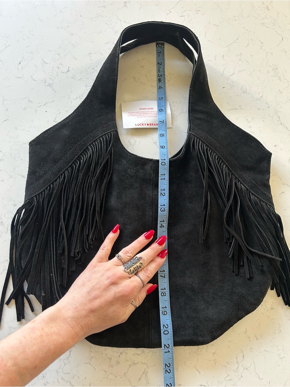 🍀(HTF Black!) Lucky Brand Nyra Tote Suede Leather Fringe Shoulder Bag - Picture 11 of 15